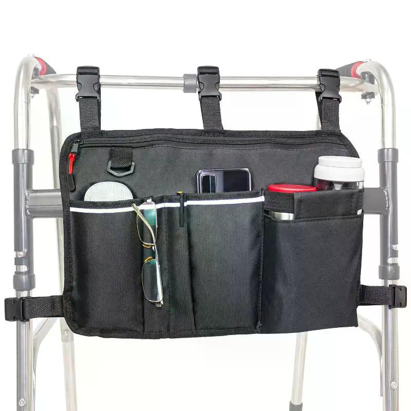 Wheelchair Side Armrest Bag Wheelchair Storage Bag Reflective Strip Magic Tape Hanging Bag Baby Cart Side Bag Walker Pouch