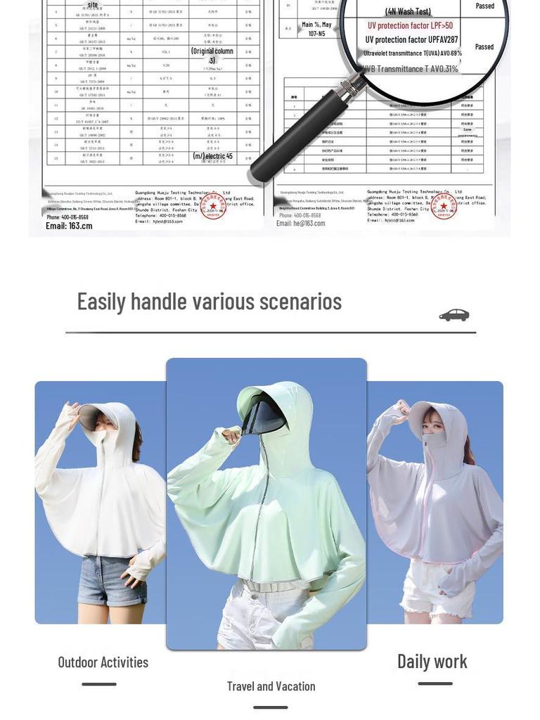 Women's Hooded Ice Silk Sun Protection: UV-Resistant, Breathable, Lightweight, Perfect for Cycling & Travel