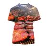 Kids O Neck T Shirt 3D Burger Food Pattern Vivid Unique Design For Outdoor Play Picnic Gathering Park Trips Summer Casual Daily Outfits