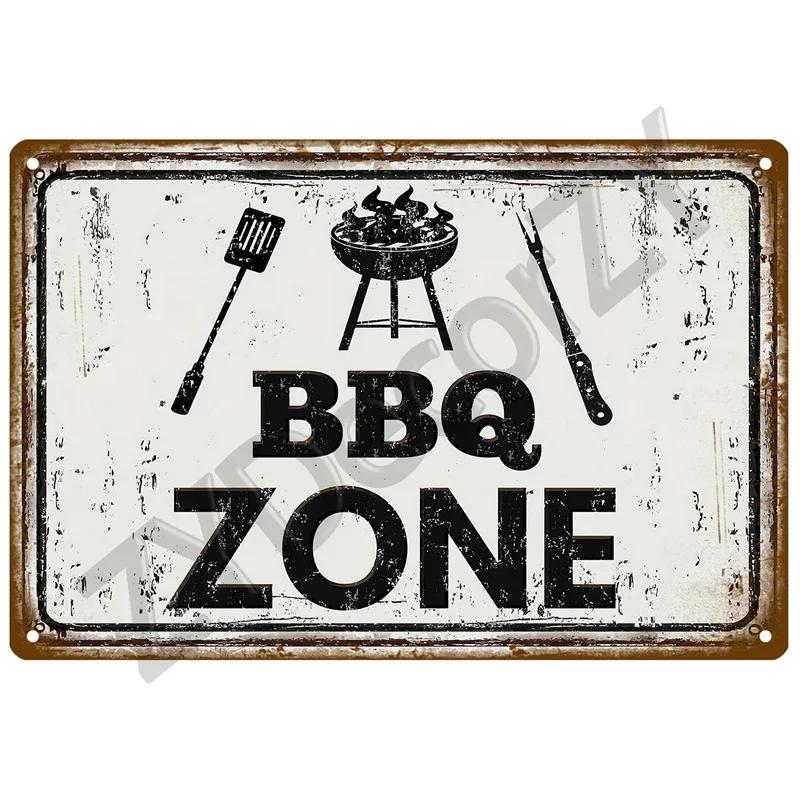 Retro BBQ Tin Sign - Vintage Wall Posters & Metal Decor - Decorative Wall Plate for Kitchens, Patios & Barbecue Themed Spaces