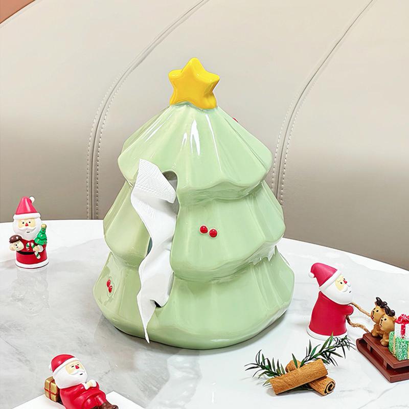 Cute Christmas Tree Shaped Tissue Box Desktop Ornaments Christmas Decoration