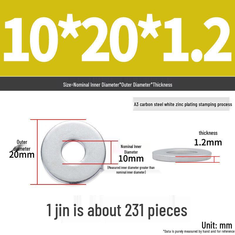 Extra Large Galvanized Metal Flat Washer - Thickened Round Screw Washer M6-M16