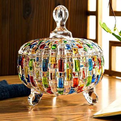   Jar Hand Painted Colorful Glass   Container with Lid for Nuts   Chocolate Coffee Beans