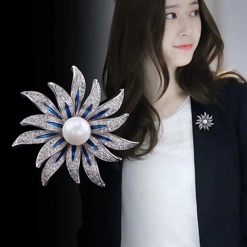 Sunflower Brooch, Trendy Pearl Brooch, Elegant Women's Brooch