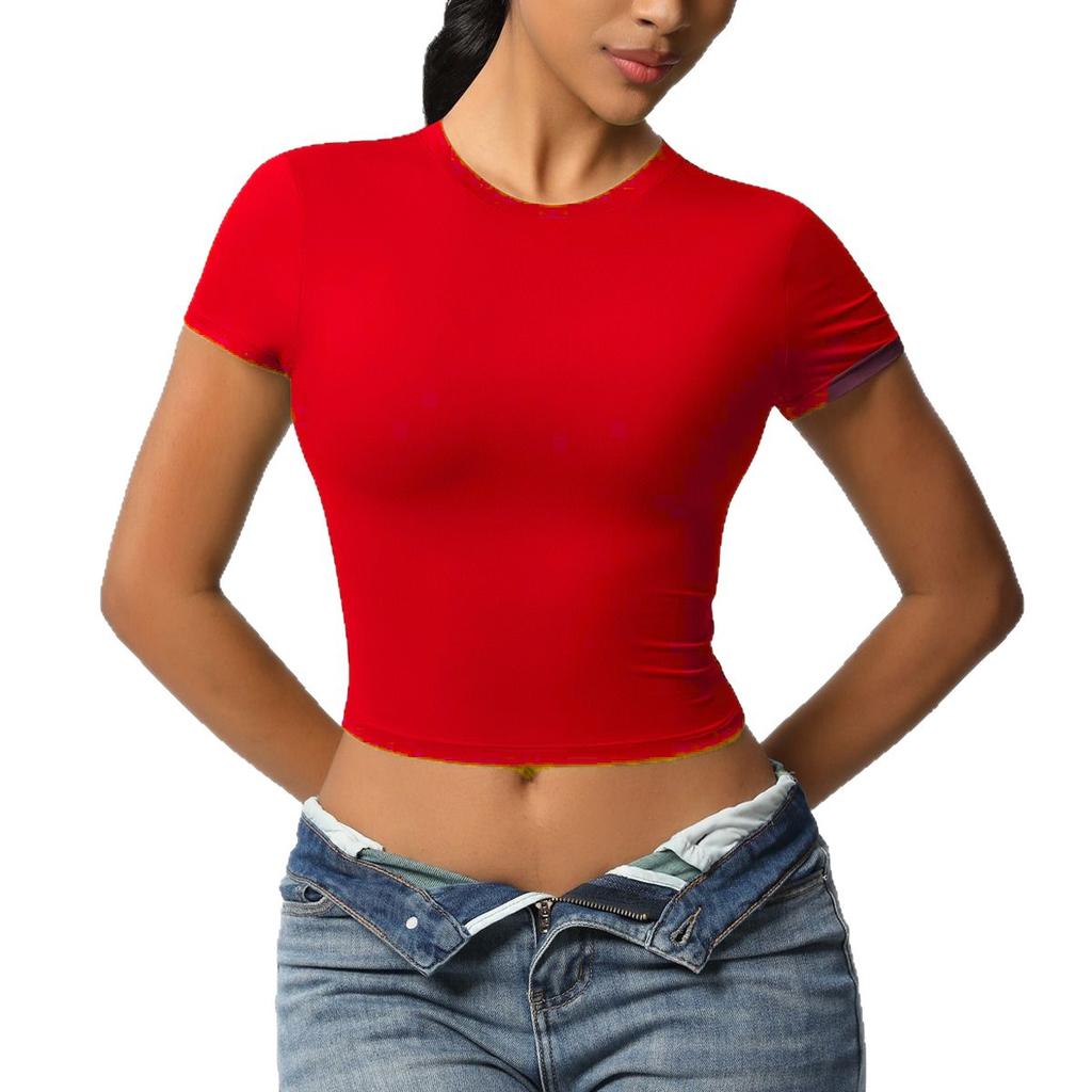 European and American open-navel short-sleeved T-shirt women, summer new large-size short Spice Girl top