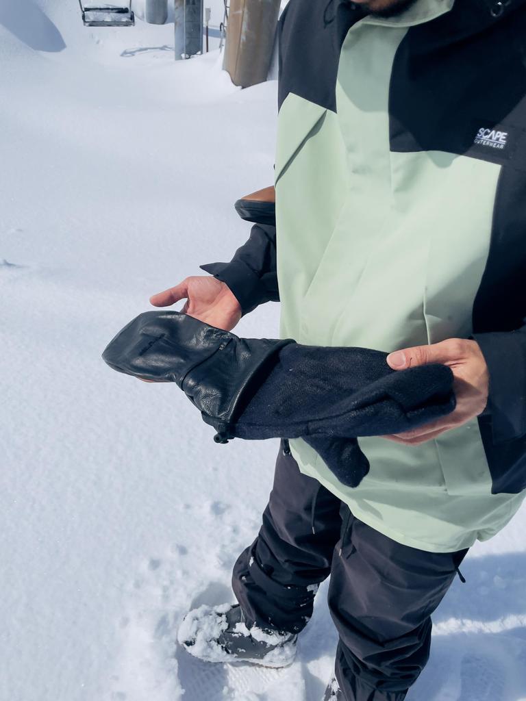 Super Convenient Leather Mitten Gloves for Skiing and Snowboarding Removable Inner (with Lining) (Black, M)