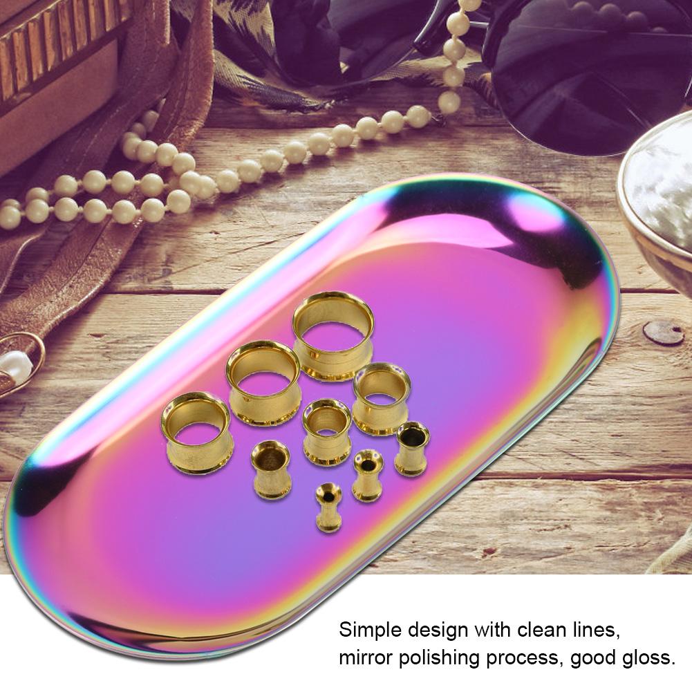 Nordic Stil Edelstahl Lagerung Tablett Kosmetik Schmuck Kuchen Platte für Büro Schreibtische(Regenbogen S)