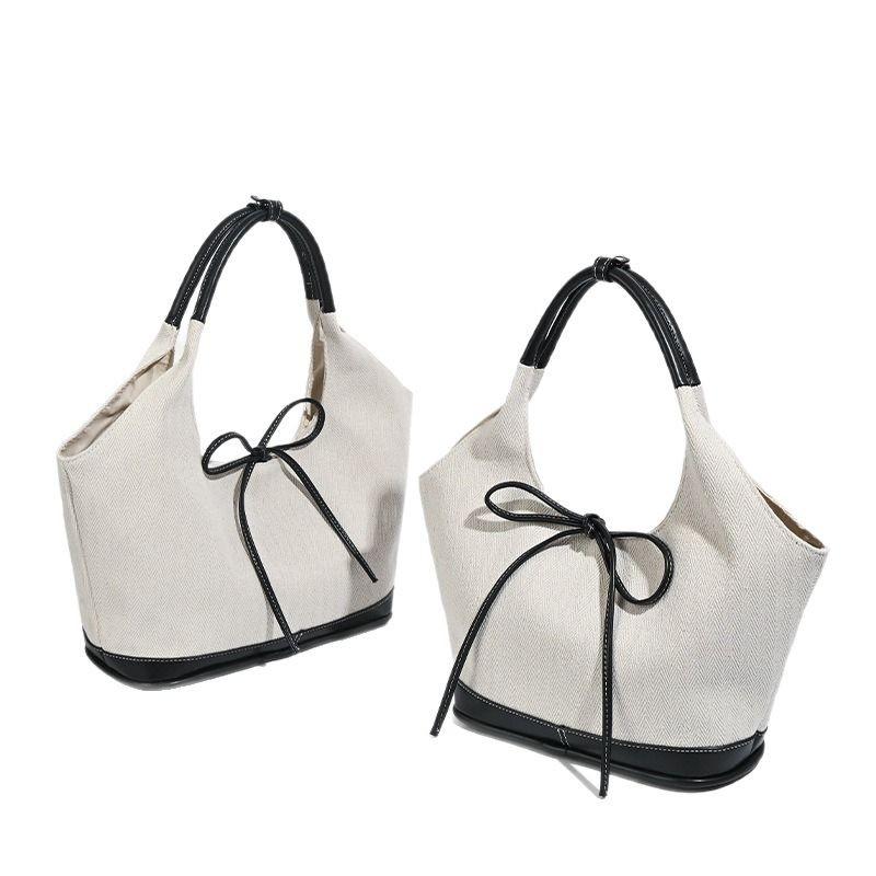 Korean Niche Retro Patchwork Canvas Tote Bag Fashion Versatile Shoulder Bag Handbag Large Capacity Underarm Bag