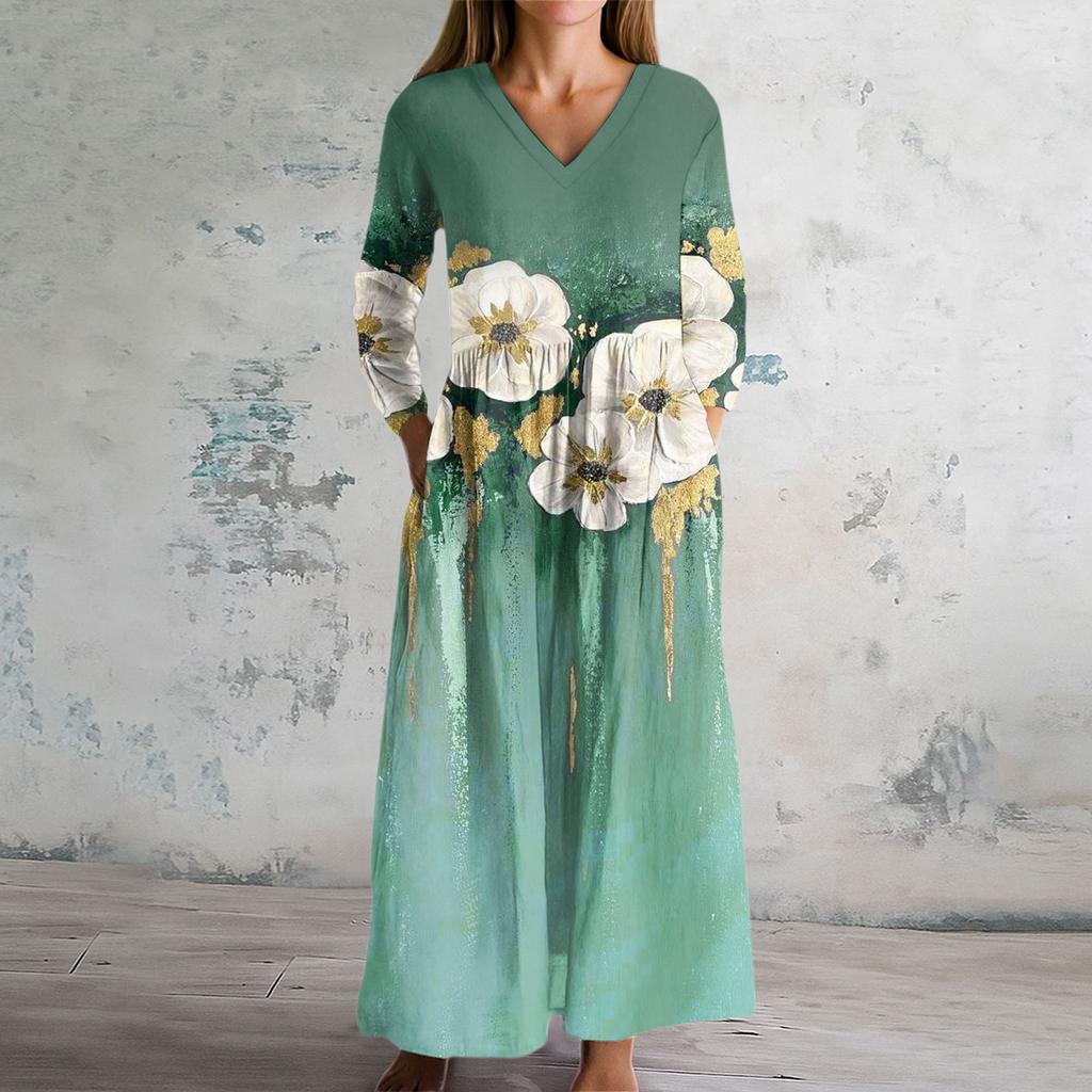 Women's Fashion Dress Spring V-neck Long Sleeve Dress