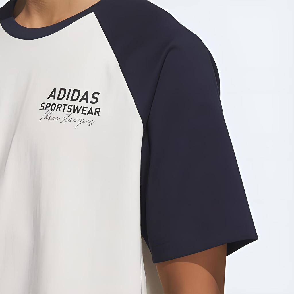 Adidas SS25 Casual Comfortable Color Block Soft Round Neck Raglan Sleeve T-Shirt Unisex Tops White Black JZ7404