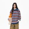 Unisex Striped Knit Polo Sweater – American Retro College Style for Autumn/Winter