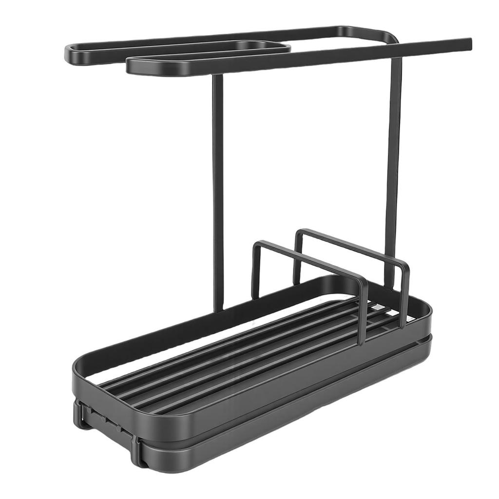 Kitchen Sink Multifunctional Metal Sponge Soap Brush Storage Rack with Towel Holder