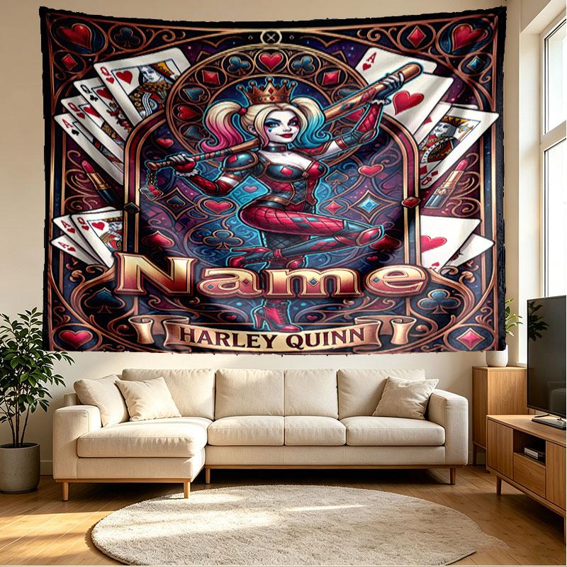 Custom Name Personalized Harley Quinn Print Tapestry, Wall Art Decor, Bedroom, Dorm, Apartment, LivingRoom, Party Backdrop, Gift for Birthday