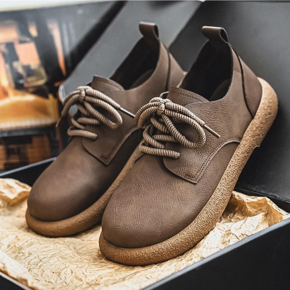 Casual Leather Shoes Men's New Retro British Style Big Head Shoe Soft Sole Low-top Fashion Leather Shoe Men Men's Casual Shoes