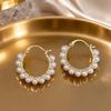 1 Pair Women Hoop Earrings, Snap-On Ear Loop Design Earrings, Imitation Pearl Full Circle Earrings, Large Round Drop Earrings Gift Jewelry