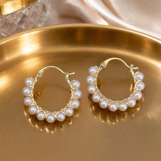 1 Pair Women Hoop Earrings, Snap-On Ear Loop Design Earrings, Imitation Pearl Full Circle Earrings, Large Round Drop Earrings Gift Jewelry