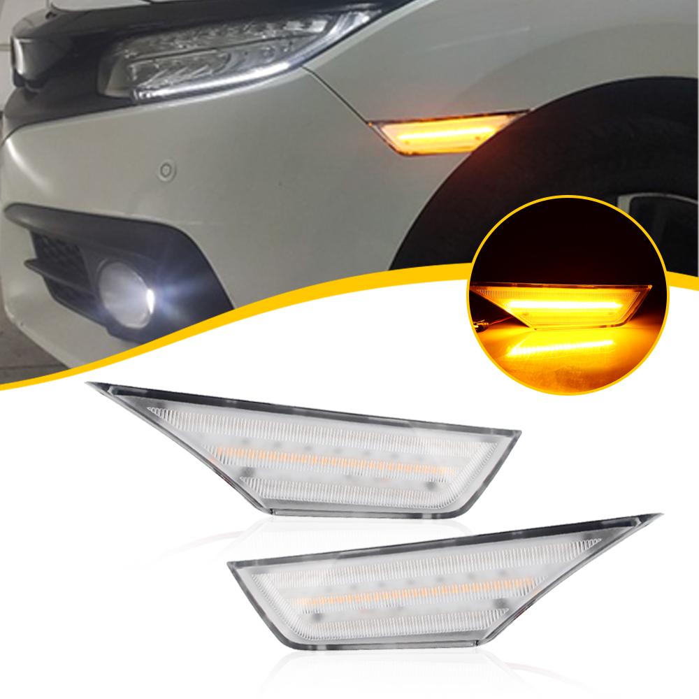 2PCS For 10th generation Honda Civic 2016-2020 Clear & Smoked LED Side Blinker Indicator Marker Light Black Smoked Lens