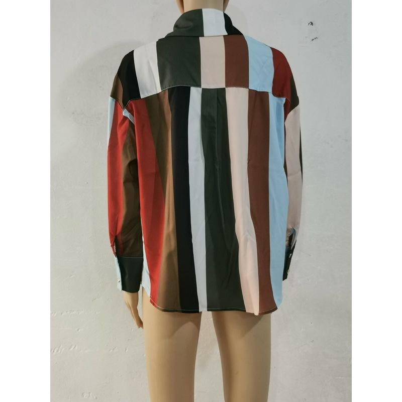 Europa und Amerika Border Hemd Locker Frühling und Herbst Druck Einreihiger Cardigan Laterne Langarmhemd für Damen