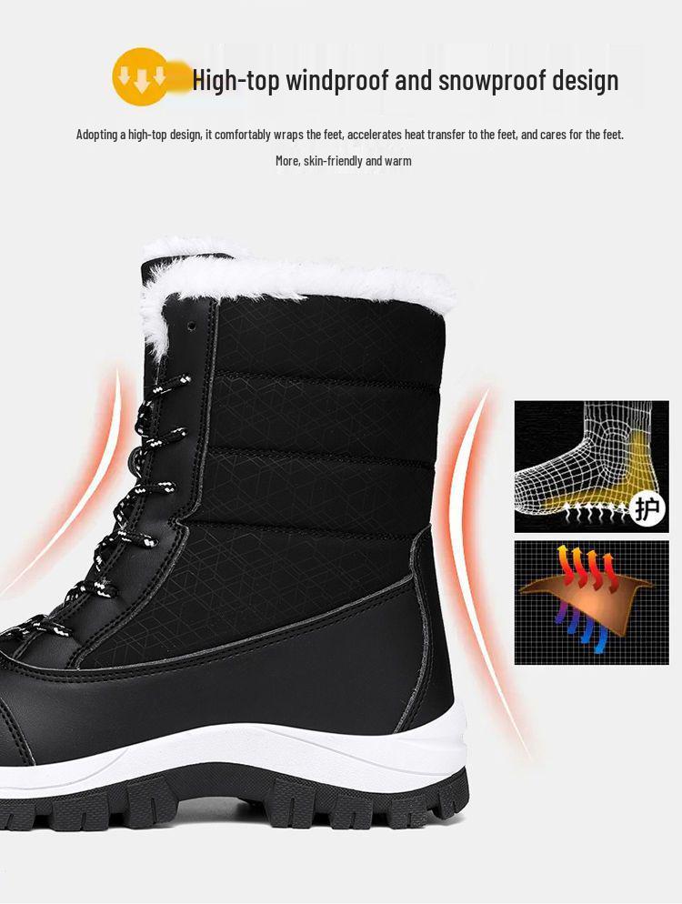 Women's Mid-Calf Fleece-Lined Waterproof Snow Boots - Non-Slip Thick-Soled Winter Ski Shoes