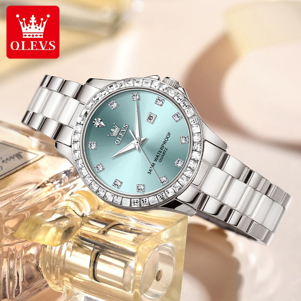 OLEVS Womens Watch Luxury Elegant Fashion Rhinestone Bezel Ceramic Strap Wristwatch Waterproof Date Watches