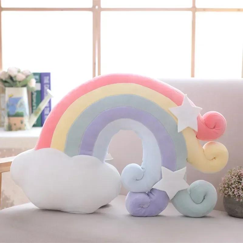 Nordic style pillow bedside rainbow moon star shell cushion pillow stuffed PP cotton toy Children girl plush dolls gift toys