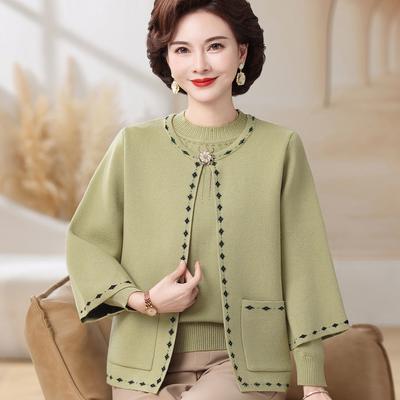 Herbst- und Winterpullover Mode Strickjacke Ausländischer Stil Jacke Neues Chinesisches Mutter Herbst Stricken Zweiteiliges Set