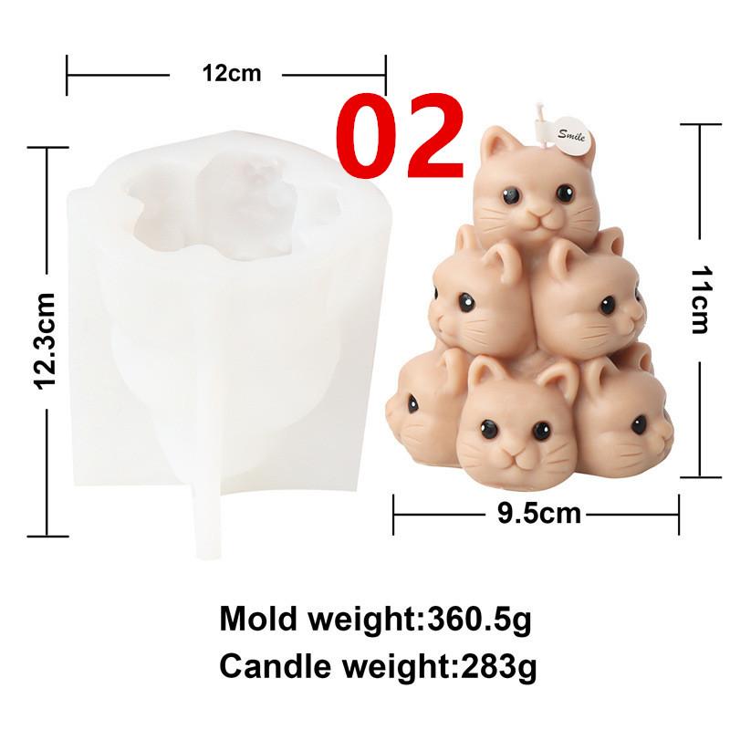Animal Tower Candle Silicone Molds DIY 3D Frog Bear Dog Cat Rabbit Puppy Bunny Kitten Pile Soap Plaster Mold Pet Decor
