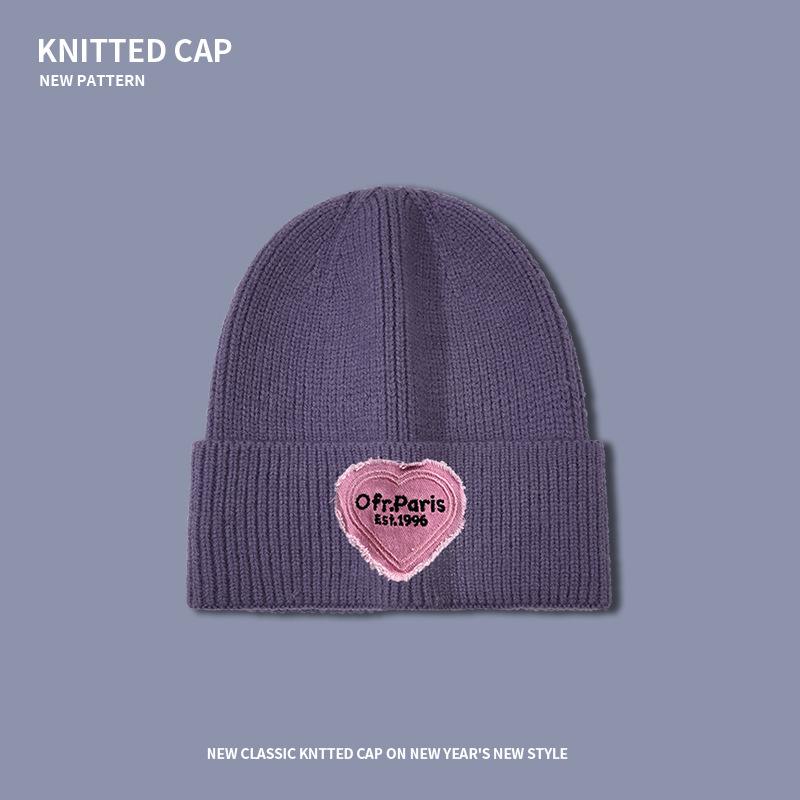 Big head circumference cartoon love plush hat, thickened warm ear protection in autumn and winter, small wool cold hat