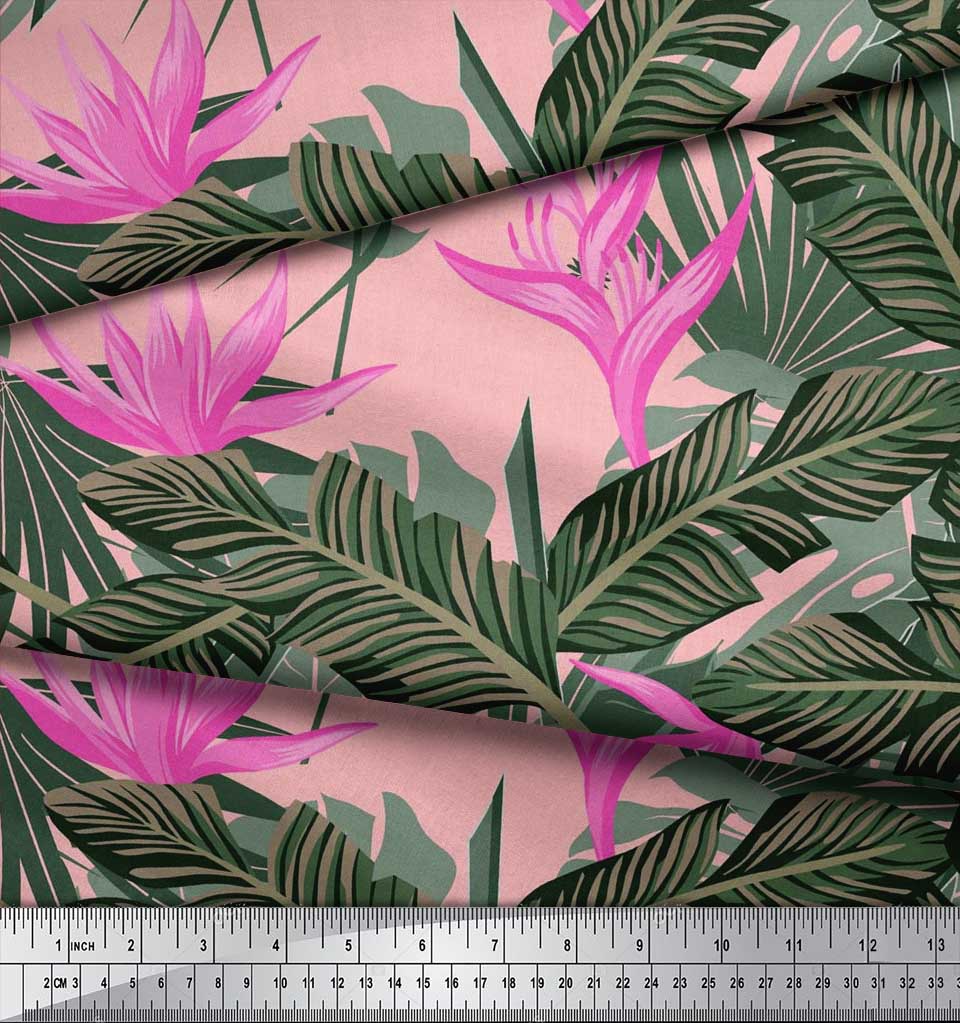 Soimoi Japan Crepe Satin Stoff Blomster & Blader Tropisk Stoff Prints etter meter 42 tommer