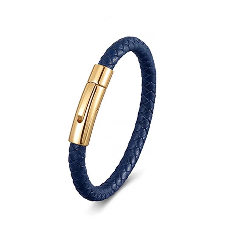 European and American Leather Bracelet Stainless Steel Snap Button Men's Woven Leather Bracelet