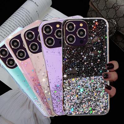 Klare Glitzer-Stern-weiche TPU-Silikon-Handyhülle für iPhone 14 13 12 11 Pro Max Plus 14promax 13pro 12pro 11pro Bling Pailletten Rückseite