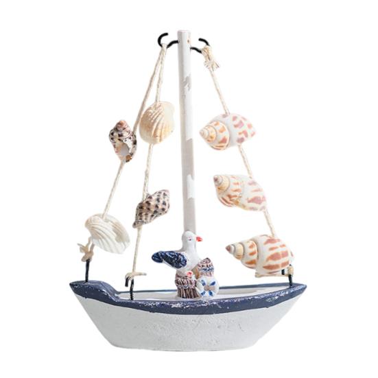 Nautical Wooden Sailboat Models Coastal Beach Style Blue White Ship Tabletop Figurine for Home Living Room Office Farmhouse Decor