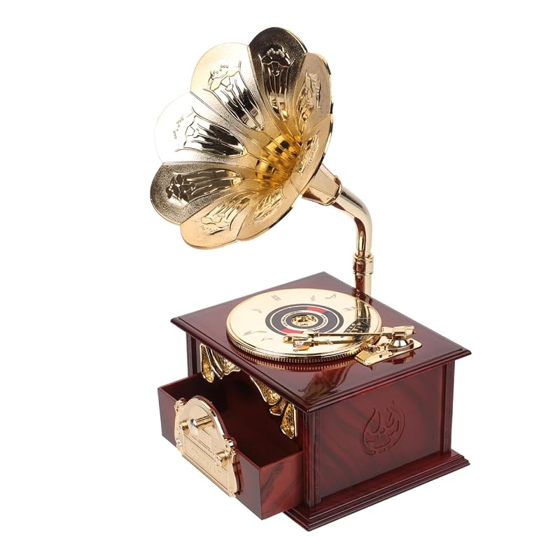 Toyvian Phonograph-Style Wind-Up Music Box, Design, Interior Decoration, Gift Idea, 9.06 X 5.12 X 4.33 Inches, ABS Material, Perfect for Desk Decor
