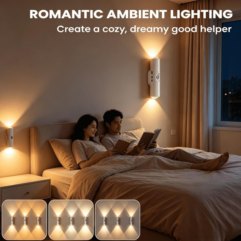 Double-headed RGB magnetic night light rechargeable wireless wall light with motion sensor suitable for stairs cabinets etc.
