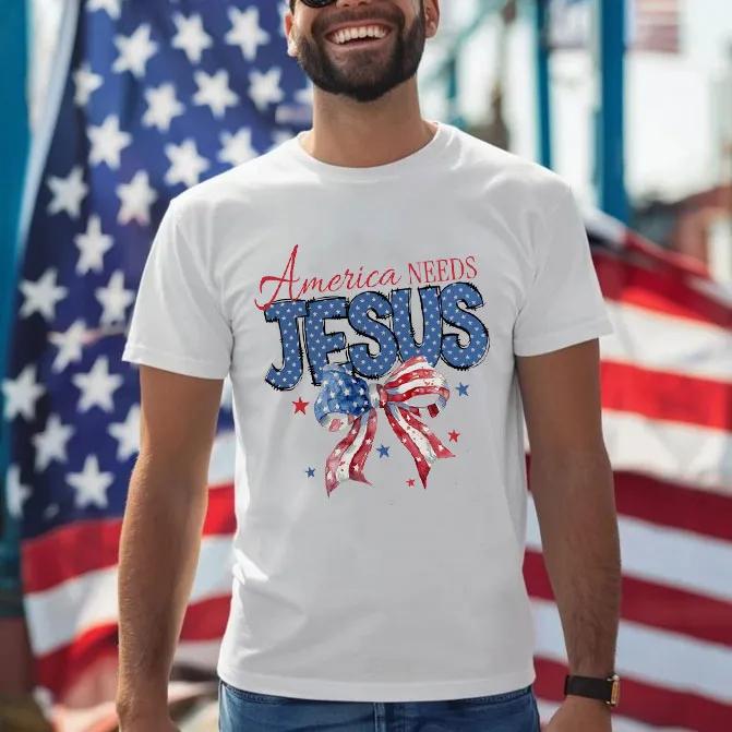 America Needs Jesus Christian TShirt Mens and Womens Short Sleeve Cotton Tees Retro HipHop Tops Summer Blouse Men Clothing
