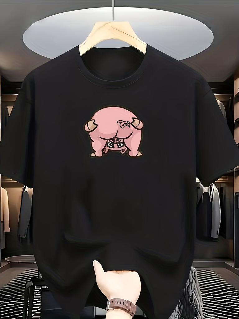 Men'S T-Shirt with Cute Pig Graphic - Soft Everyday Casual Tee, Minimalist Everyday Shirt for Men, Everyday Outfit Essential, Casual Wear Essential