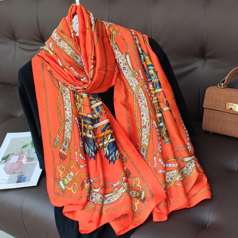 New 180*90cm classic Silk Scarf Women Foulard Office lady Large Fashion Print Beach Hijab Shawl Warp Bandanna Muffler Pareo