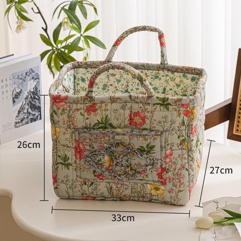 Floral Large Capacity Fabric Laundry Hamper with Easy Carry Handles Rural Pastoral Style Clothing Storage Baskets Home Organizer