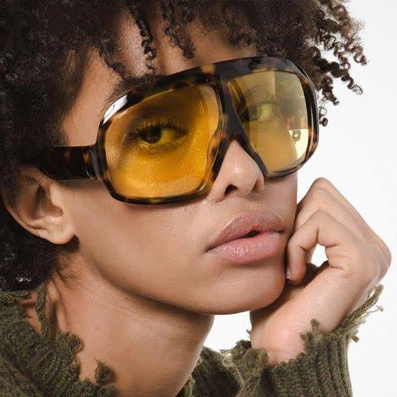 Vintage Big Frame Women Square Sunglasses Brand Black Round Gradient Cool Men Sunglasses One Piece Designer Pilot Sun Glasses