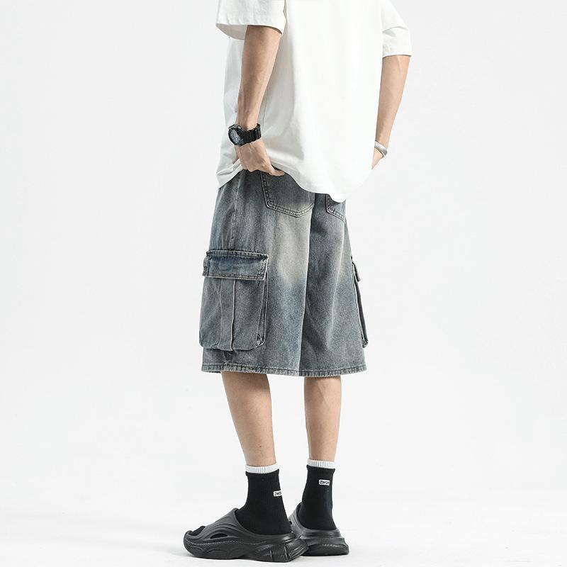 Men's High Street Loose Denim Shorts - Summer Wide-Leg Five-Point Mid-Length