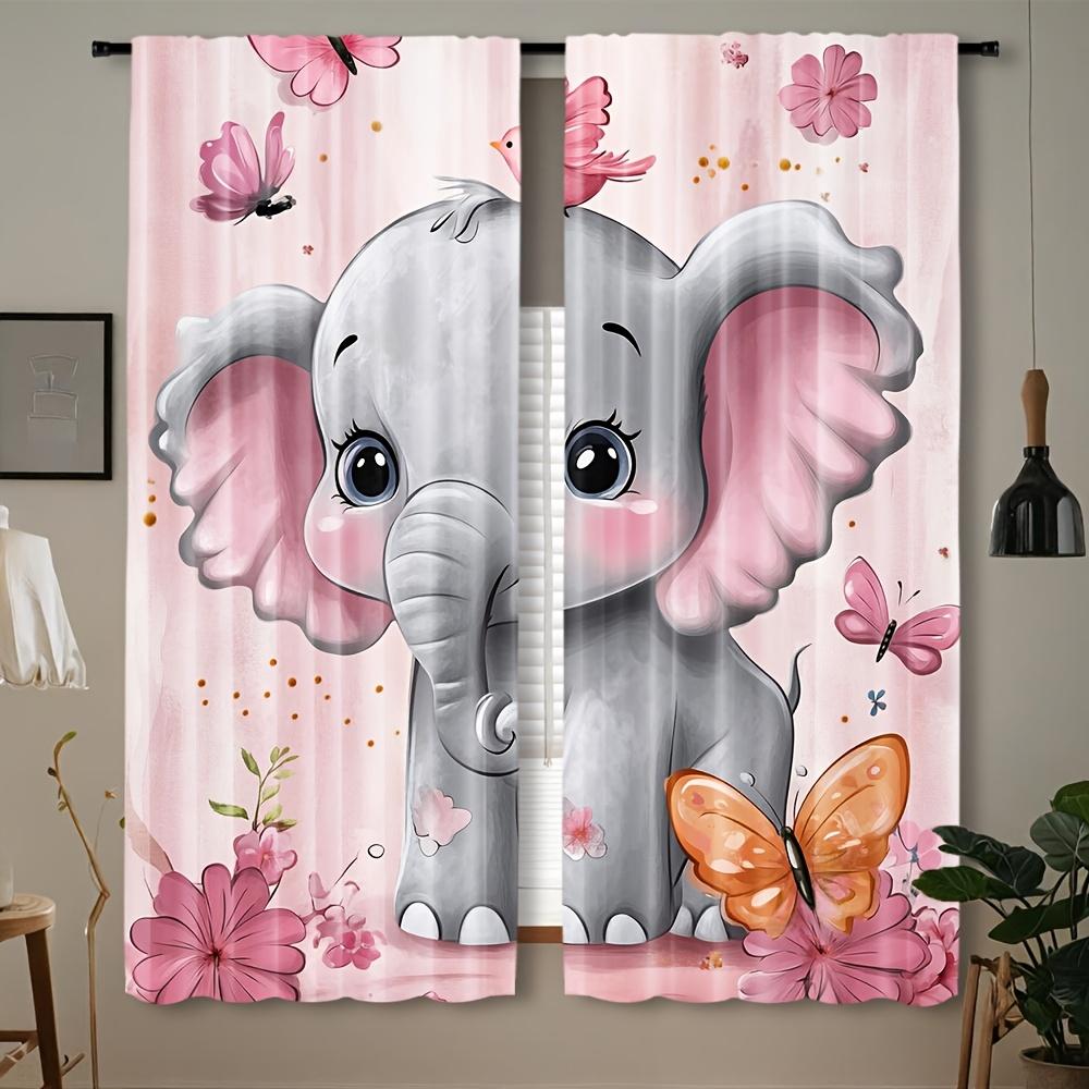 Whimsical Elephant Curtains 2pcs – Butterflies & Soft Pastel Print, Semi-Sheer Nursery Bedroom Decor 60×150cm