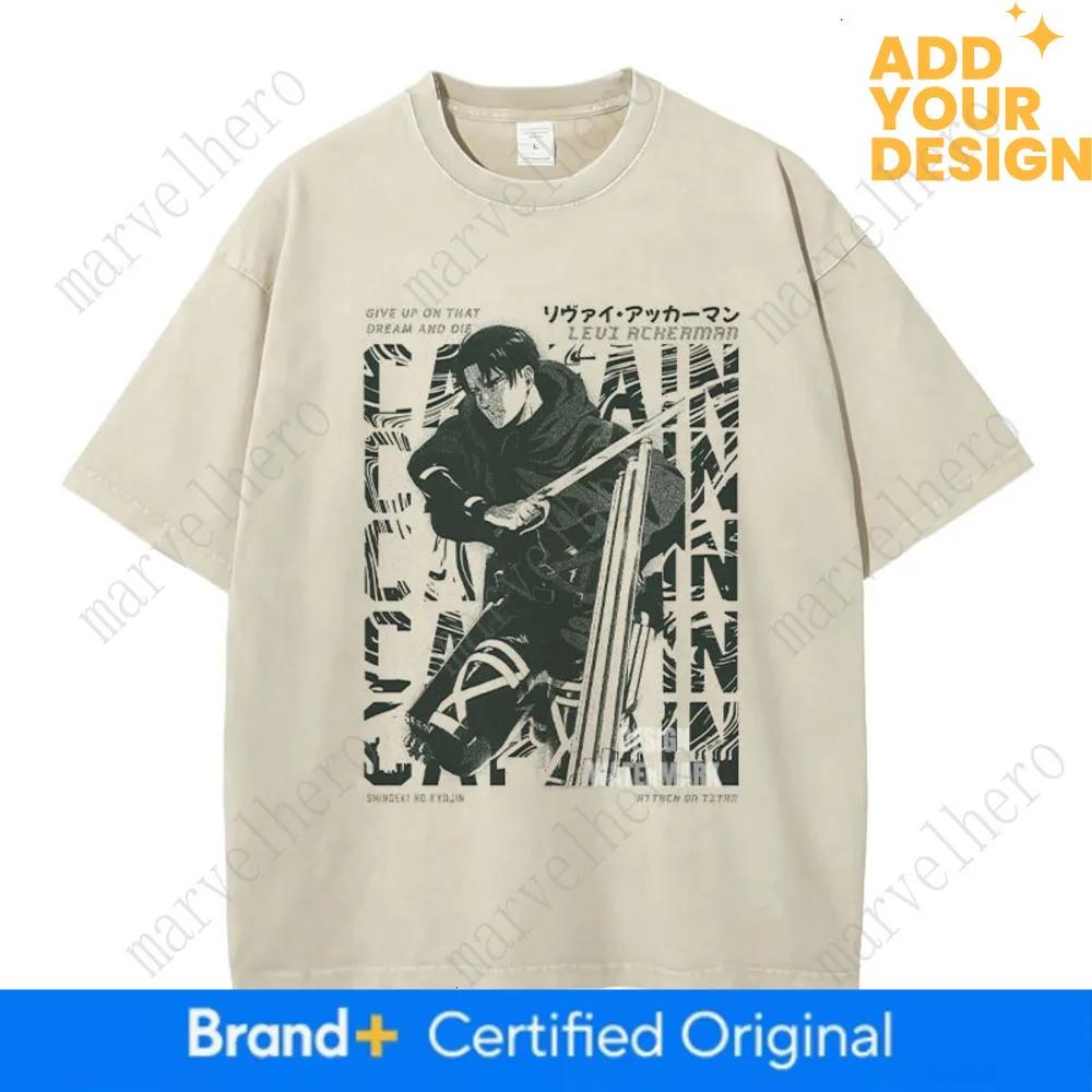 Anime Levi T Shirts Oversized Vintage Washed A Attack On T Titan T Shirt Eren Mikasa Shingeki No Kyojin Tops Tees Men Cotton