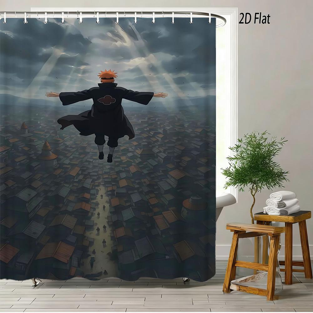 

2D Flat Naruto Anime Chibi Naruto Uzumaki Meditating In Forest Print Waterproof Shower Curtain For Bathroom Decor W60H190(CM)-1 Pcs