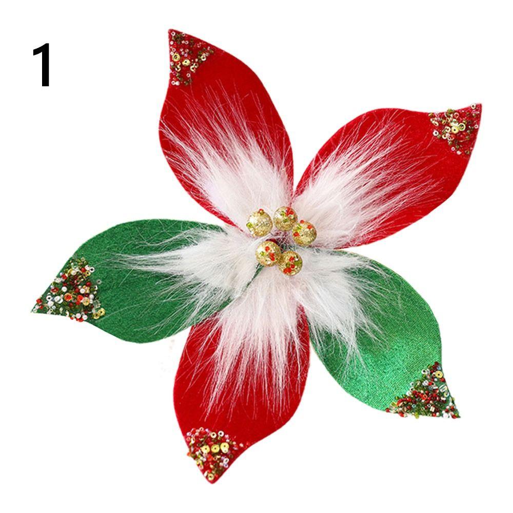 Stoff Glitzer Weihnachtsblume Weich 32cm Blumenschmuck Große Größe Festival Partyzubehör Blumenschmuck