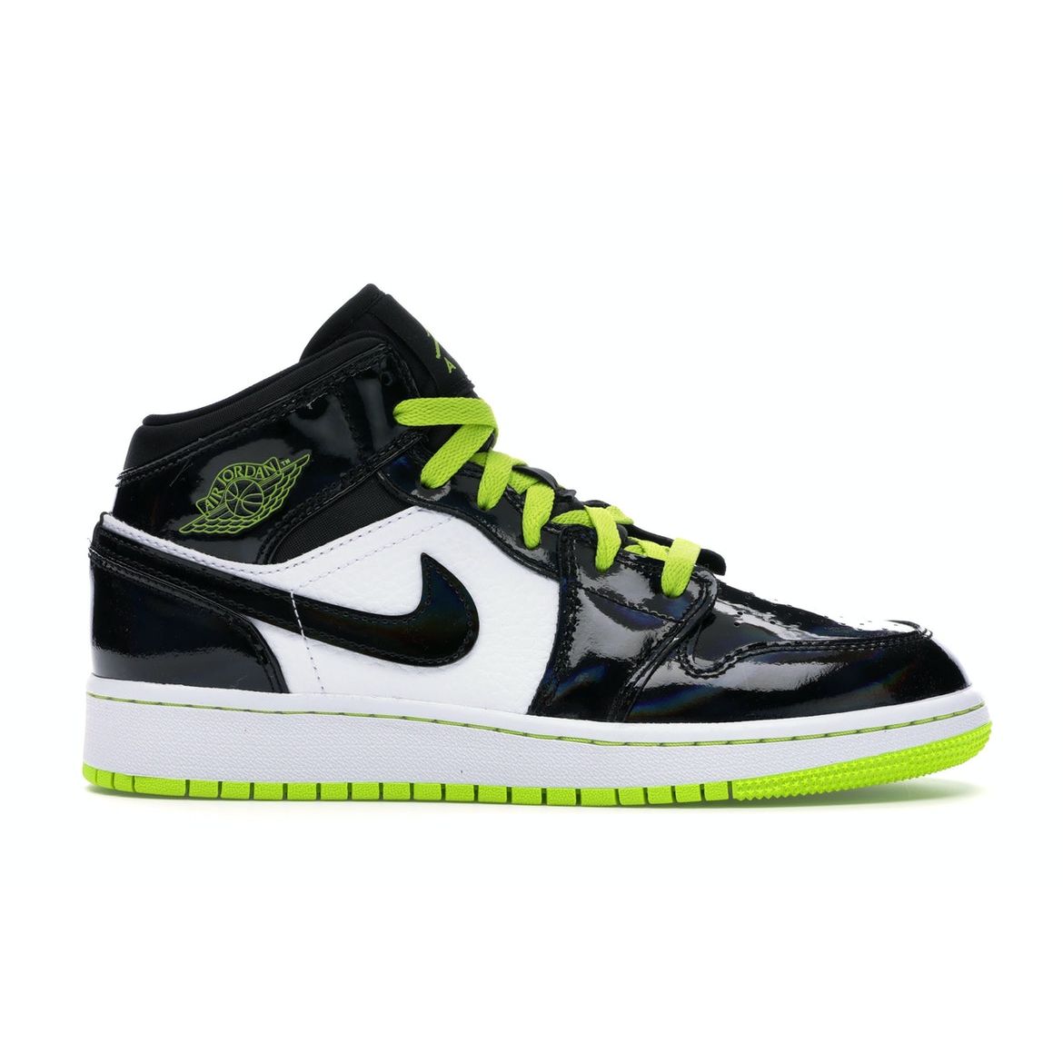 

Air Jordan 1 Mid SE GS Черные детские кроссовки Cyber-White-Mystic-Green BQ6931-003