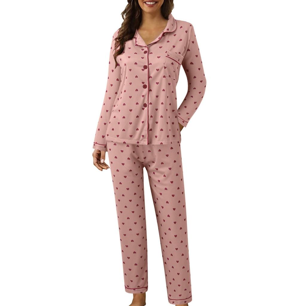 Women's Long Sleeve Polka Dot Pajamas Cute Plus Size Home Clothes