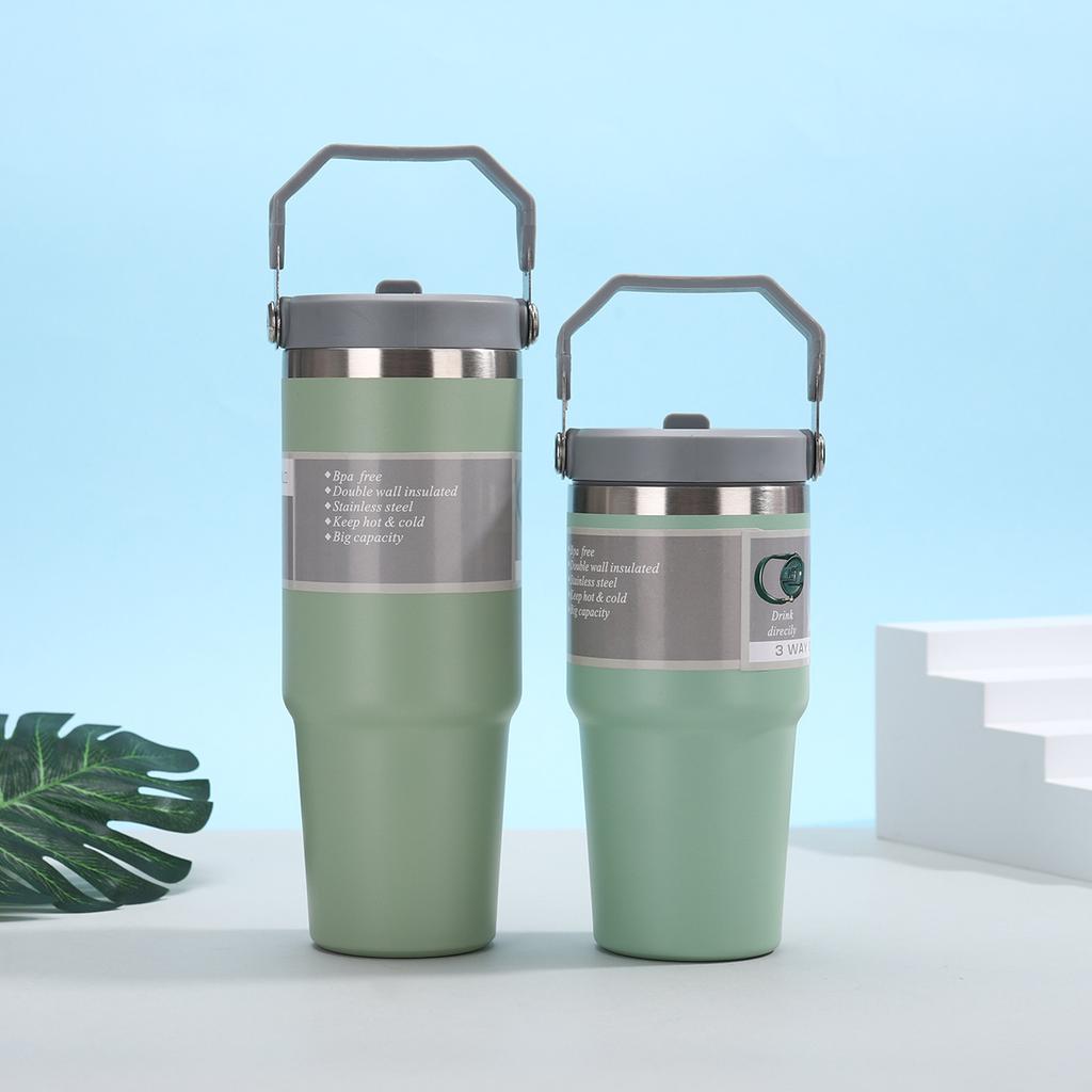 30oz Single Drink Portable Car Cup 304 Stainless Steel Vacuum Thermos Cup Large Capacity Straw Ice Bar