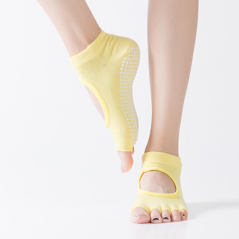 "Women's Backless Anti-Slip Open-Toe Yoga & Pilates Socks, Five-Finger Design for Spring & Summer"