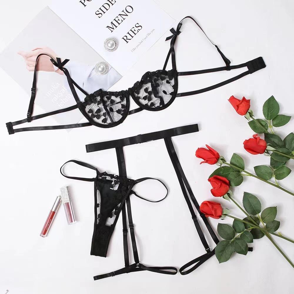 Embroidery Ins Internet Celebrity Lace Girl Mesh Perspective Sexy Lingerie Three W