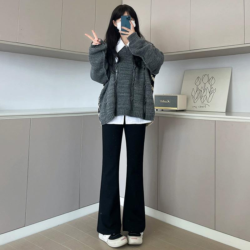 

145cm Women s High Waist Micro Flare Pants - Spring to Autumn, Slim Fit, Draped, Small Size, High-End Horseshoe Design. XS (60-79 lbs)